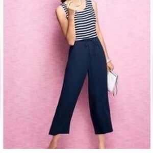 Talbots Women’s Nautical Sleeveless Cropped Wide Leg Jumpsuit Navy/white 16P